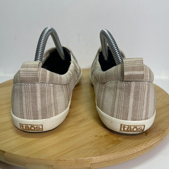 Taos Women 9 Dandy Beige Tan White Stripe Casual Slip-On Sneakers Comfort - Picture 6 of 10